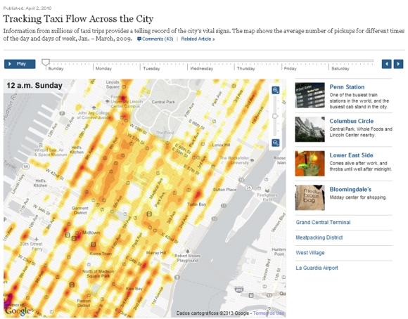 Tracking Taxi Flow Across the City – New York Times – 2009